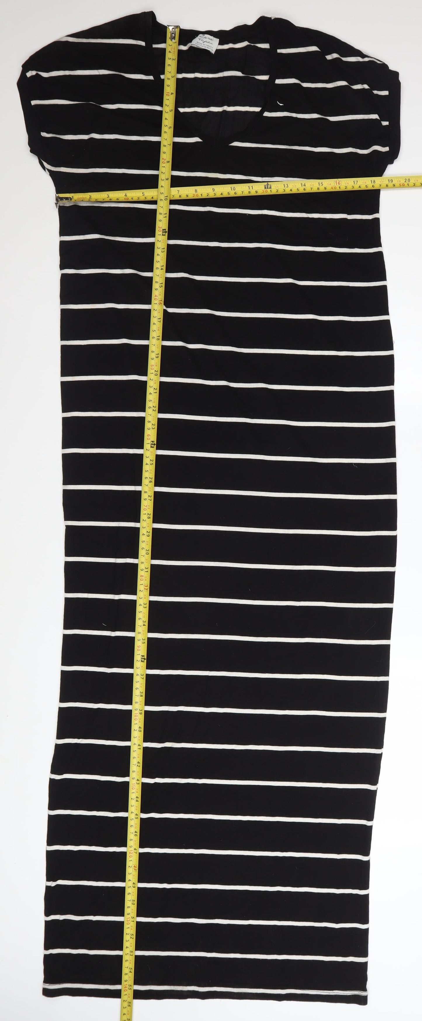 Zara Women Black Striped T-Shirt Dress Size 12 Casual Jersey