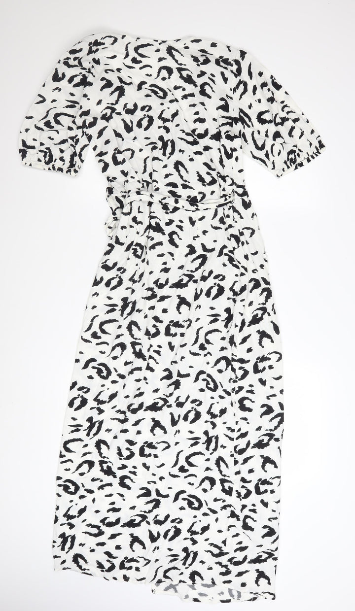 Vero Moda Women’s White Animal Print Midi Wrap Dress Size M