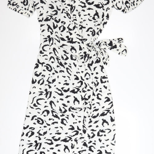 Vero Moda Women’s White Animal Print Midi Wrap Dress Size M