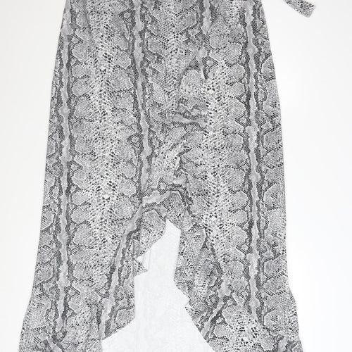 Boohoo Womens Grey Snake Print Wrap Midi Skirt Size 18