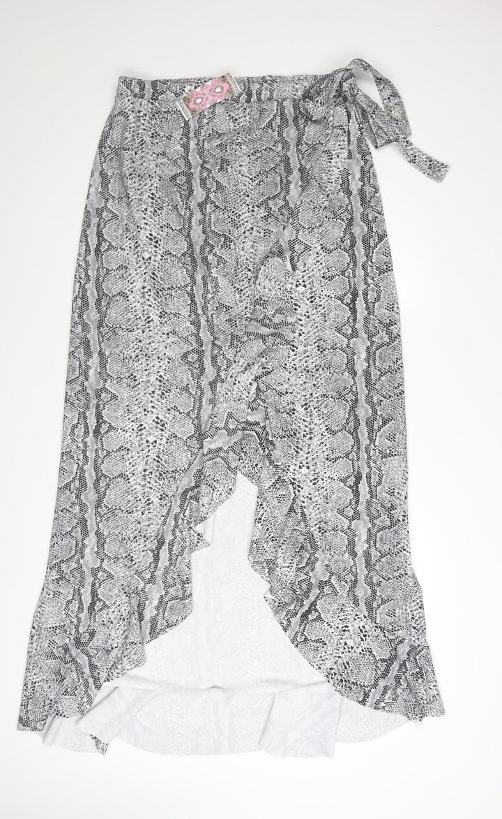 Boohoo Womens Grey Snake Print Wrap Midi Skirt Size 18