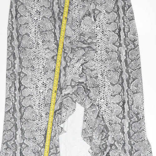 Boohoo Womens Grey Snake Print Wrap Midi Skirt Size 18