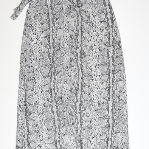 Boohoo Womens Grey Snake Print Wrap Midi Skirt Size 18