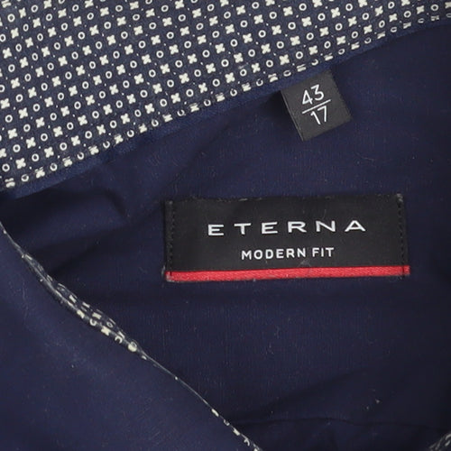 Eterna Men's Blue Modern Fit Long Sleeve Dress Shirt Size 17 43cm