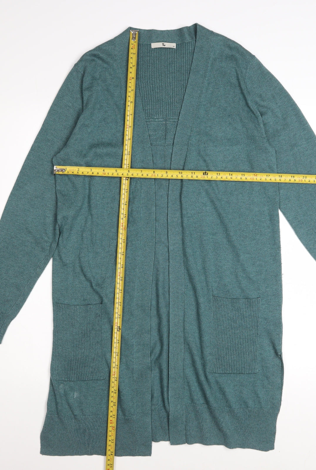 Tu Womens Teal Cardigan Size 12 Long Sleeve Open Front Knit