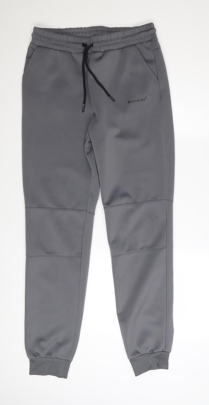 Bekkin Men's Grey Jogger Trousers M Regular Fit Polyester Blend