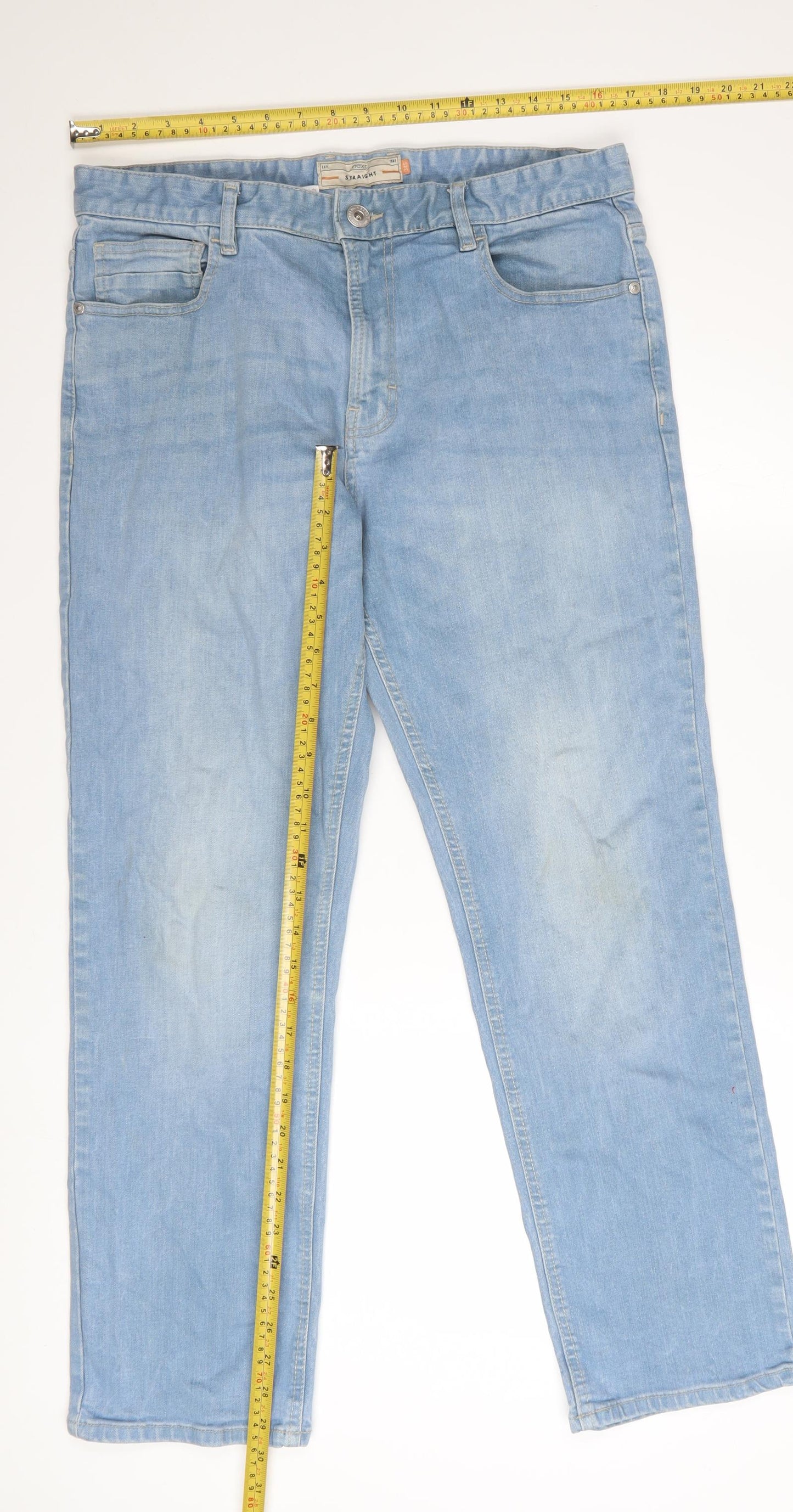 Next Men’s Blue Light Wash Straight Fit Jeans 34W 29L Denim