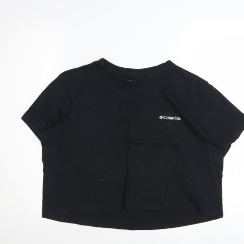 Columbia Women Black Cropped Cotton T-Shirt L Casual Style