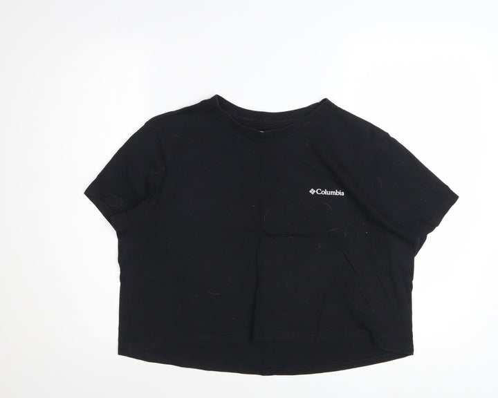 Columbia Women Black Cropped Cotton T-Shirt L Casual Style