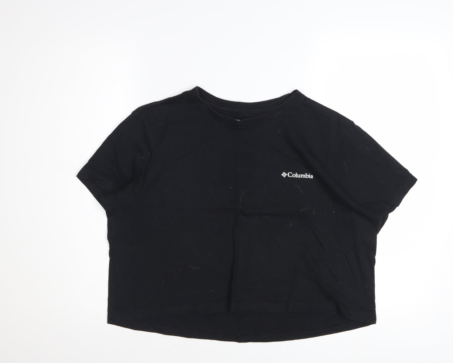 Columbia Women Black Cropped Cotton T-Shirt L Casual Style
