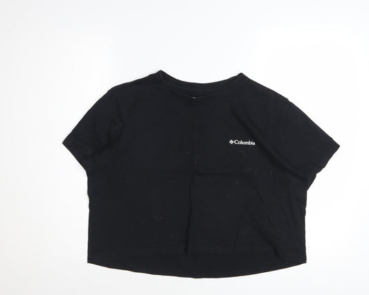 Columbia Women Black Cropped Cotton T-Shirt L Casual Style