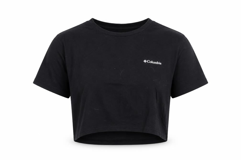 Columbia Women Black Cropped Cotton T-Shirt L Casual Style