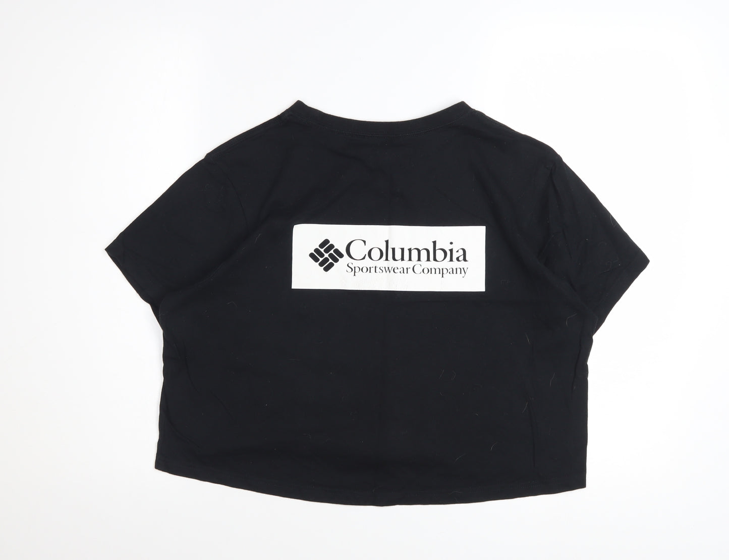 Columbia Women Black Cropped Cotton T-Shirt L Casual Style