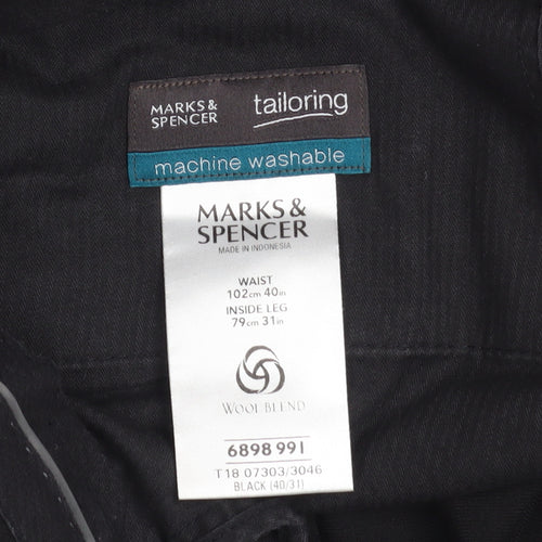 Marks and Spencer Men's Black 40W 31L Wool Blend Dress Pants
