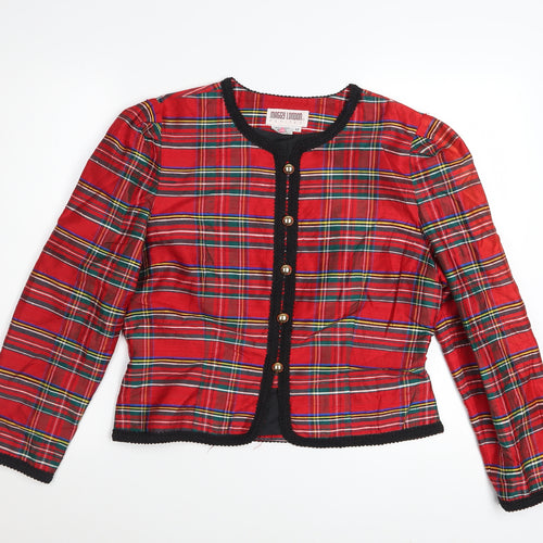 Maggy London Petites Red Silk Plaid Check Button Jacket Women’s Size 12