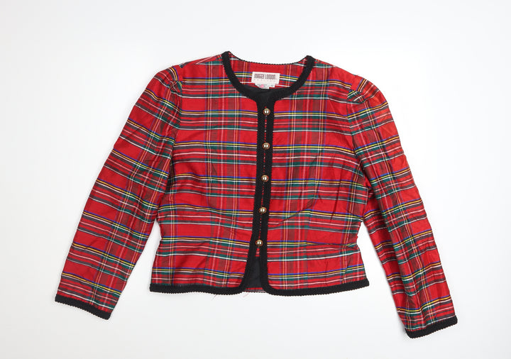 Maggy London Petites Red Silk Plaid Check Button Jacket Women’s Size 12