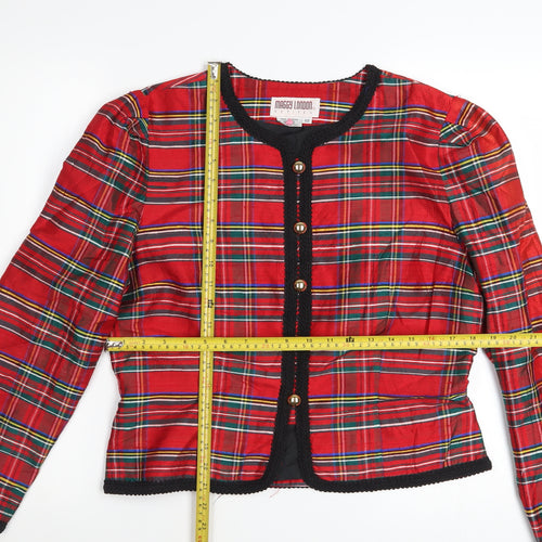 Maggy London Petites Red Silk Plaid Check Button Jacket Women’s Size 12