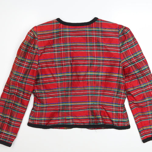 Maggy London Petites Red Silk Plaid Check Button Jacket Women’s Size 12