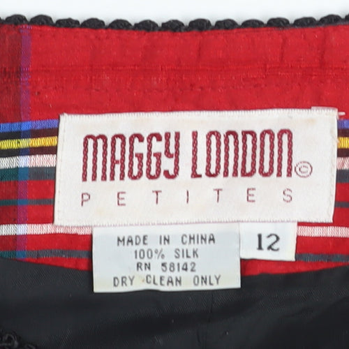 Maggy London Petites Red Silk Plaid Check Button Jacket Women’s Size 12