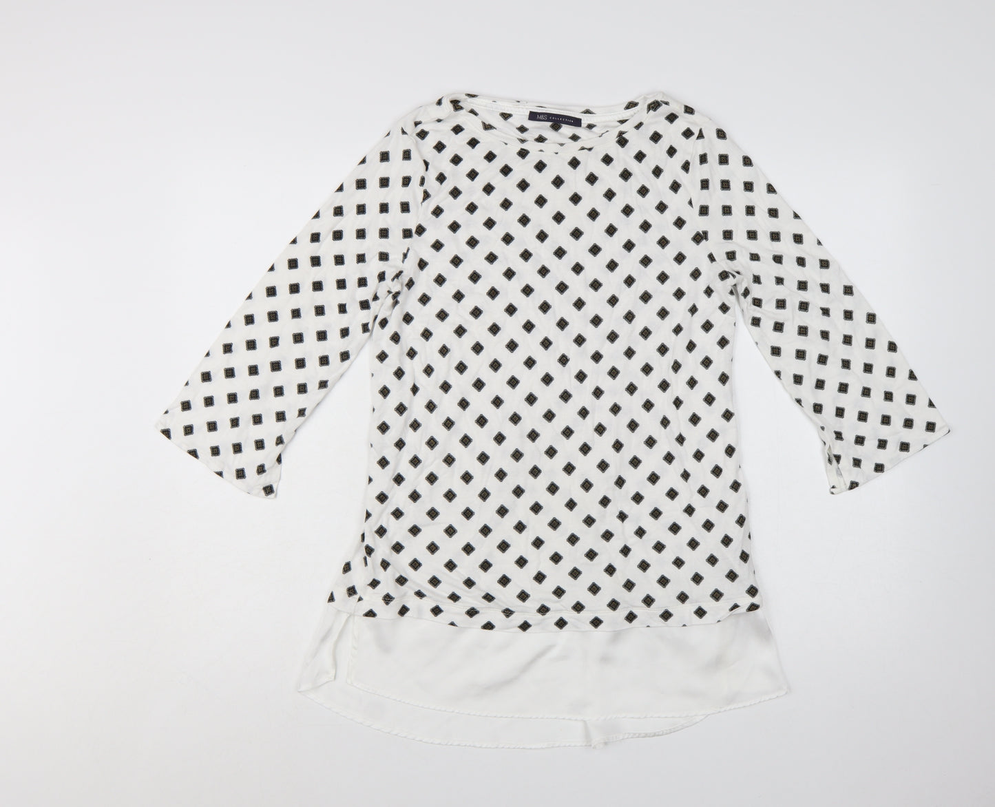 Marks and Spencer Women's White Geometric Tunic Blouse Size 12