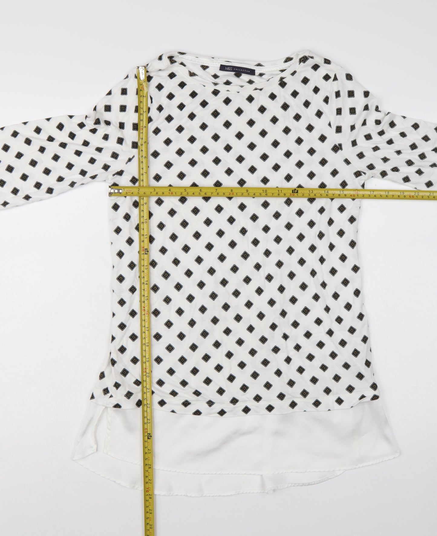 Marks and Spencer Women's White Geometric Tunic Blouse Size 12