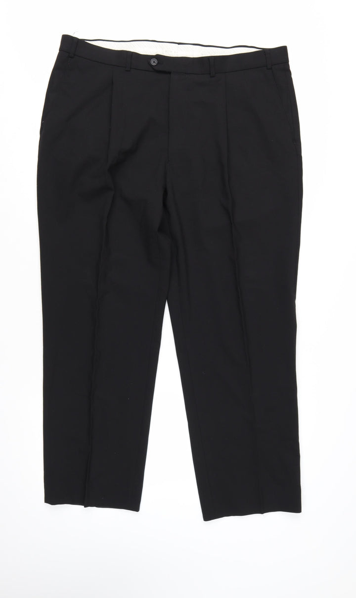 Marks and Spencer Men's Black Wool Blend Pleated Dress Trousers 40W 29L