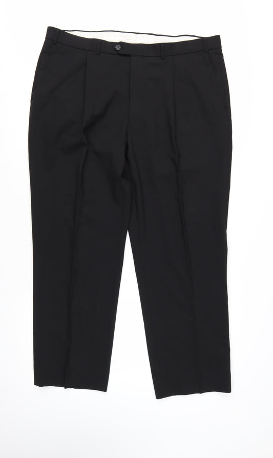 Marks and Spencer Men's Black Wool Blend Pleated Dress Trousers 40W 29L
