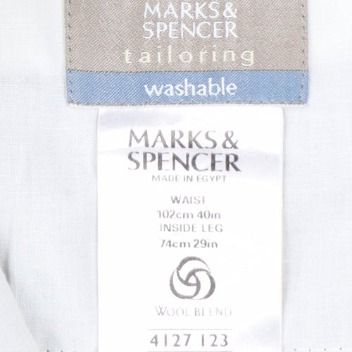 Marks and Spencer Men's Black Wool Blend Pleated Dress Trousers 40W 29L
