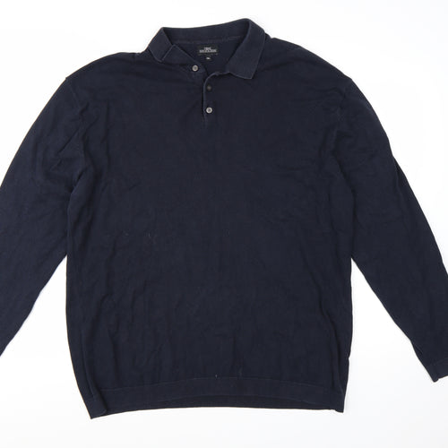 Next Men's Blue 2XL Cotton Collared Henley Jumper
