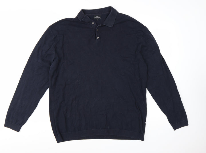 Next Men's Blue 2XL Cotton Collared Henley Jumper