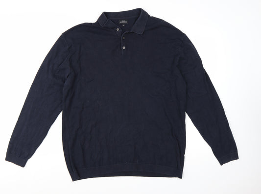 Next Men's Blue 2XL Cotton Collared Henley Jumper
