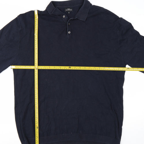Next Men's Blue 2XL Cotton Collared Henley Jumper