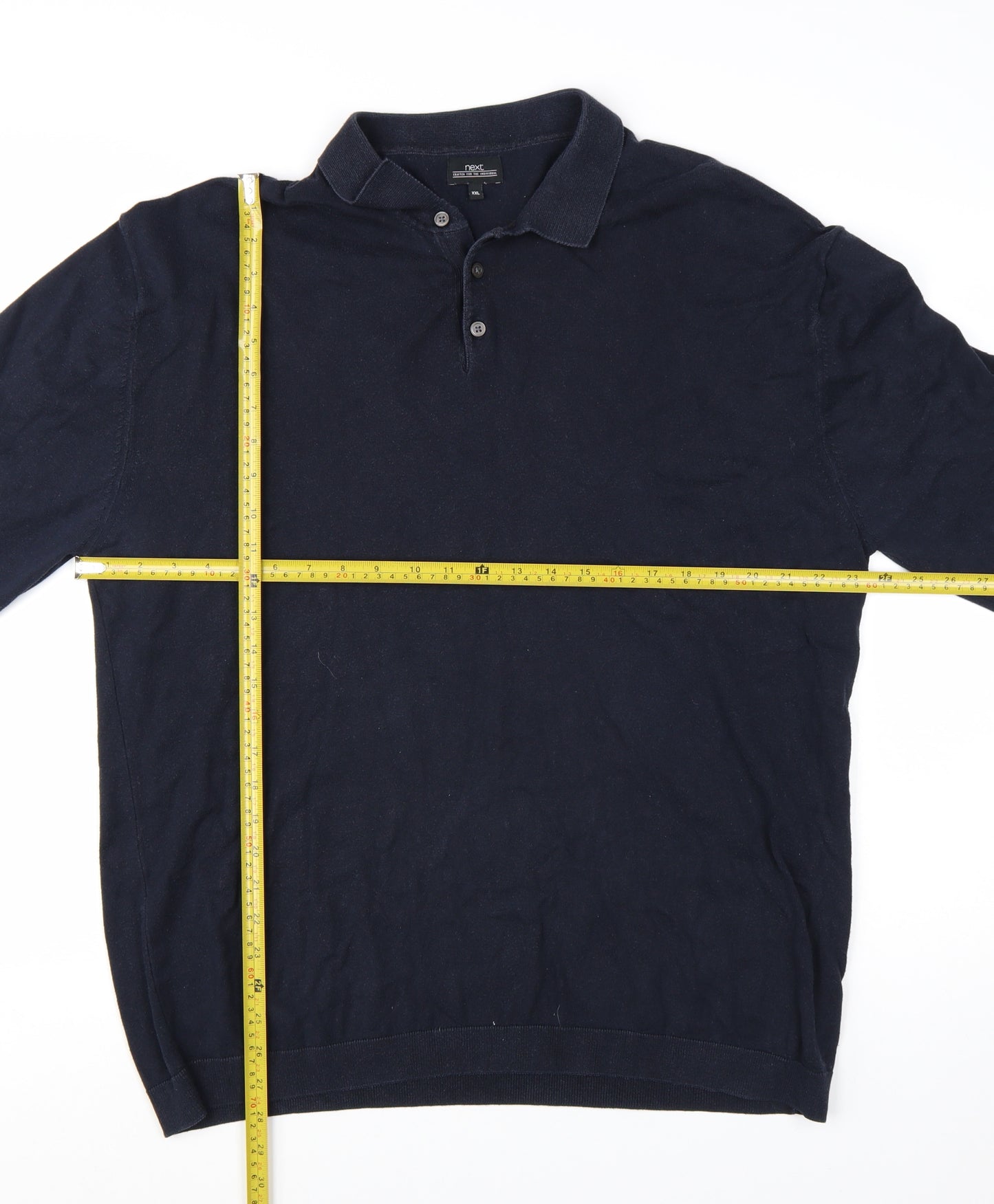 Next Men's Blue 2XL Cotton Collared Henley Jumper