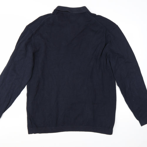 Next Men's Blue 2XL Cotton Collared Henley Jumper