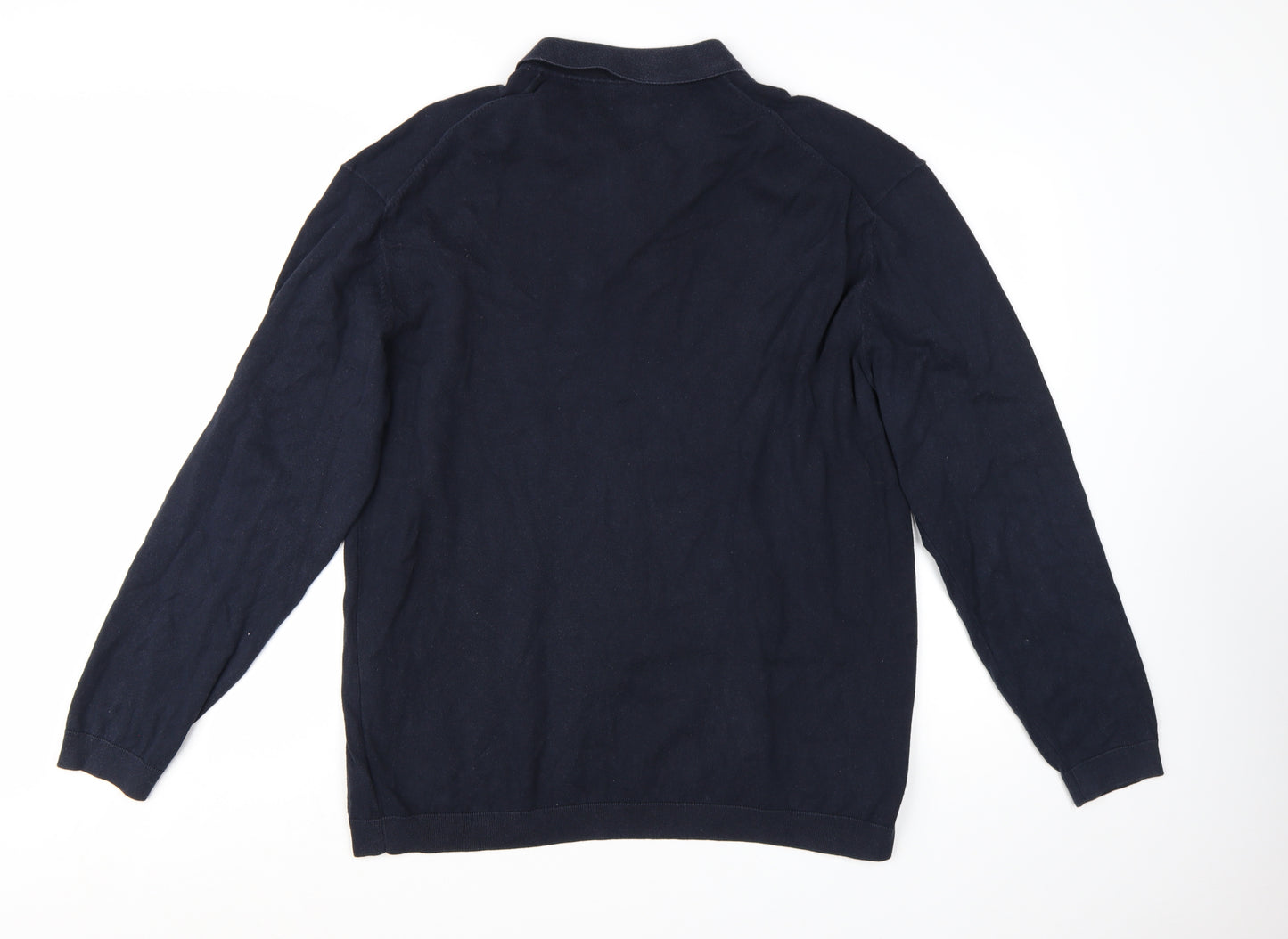 Next Men's Blue 2XL Cotton Collared Henley Jumper