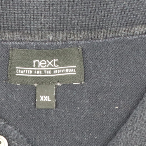 Next Men's Blue 2XL Cotton Collared Henley Jumper