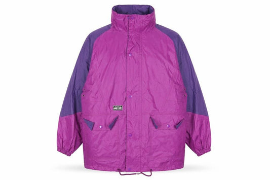 Front view of Chillstopper Men’s Purple Windbreaker Waterproof Jacket, size M, Retro Outdoor
