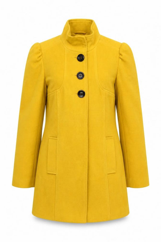 Front view of F&F Women's Yellow Mid-Length Button Overcoat, size 12