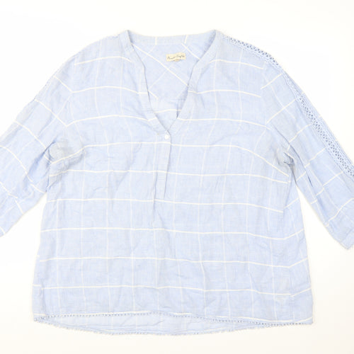 Phase Eight Womens Blue Check Tunic Blouse Size 18 Viscose Cotton