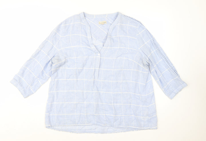 Phase Eight Womens Blue Check Tunic Blouse Size 18 Viscose Cotton