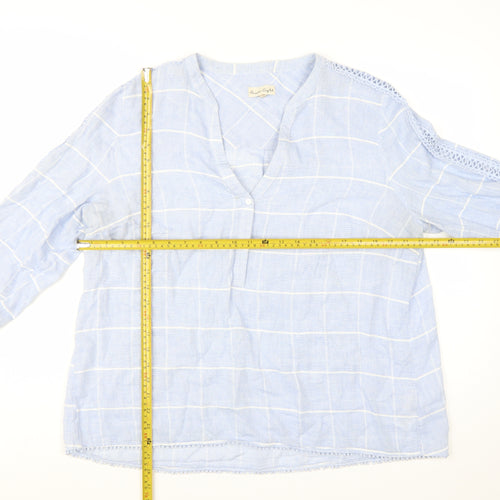 Phase Eight Womens Blue Check Tunic Blouse Size 18 Viscose Cotton