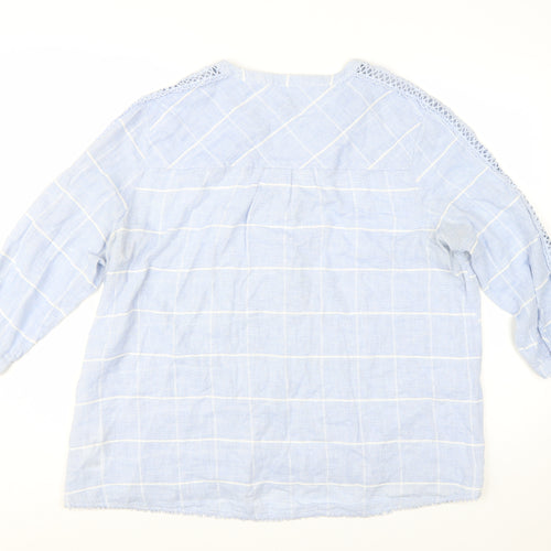Phase Eight Womens Blue Check Tunic Blouse Size 18 Viscose Cotton