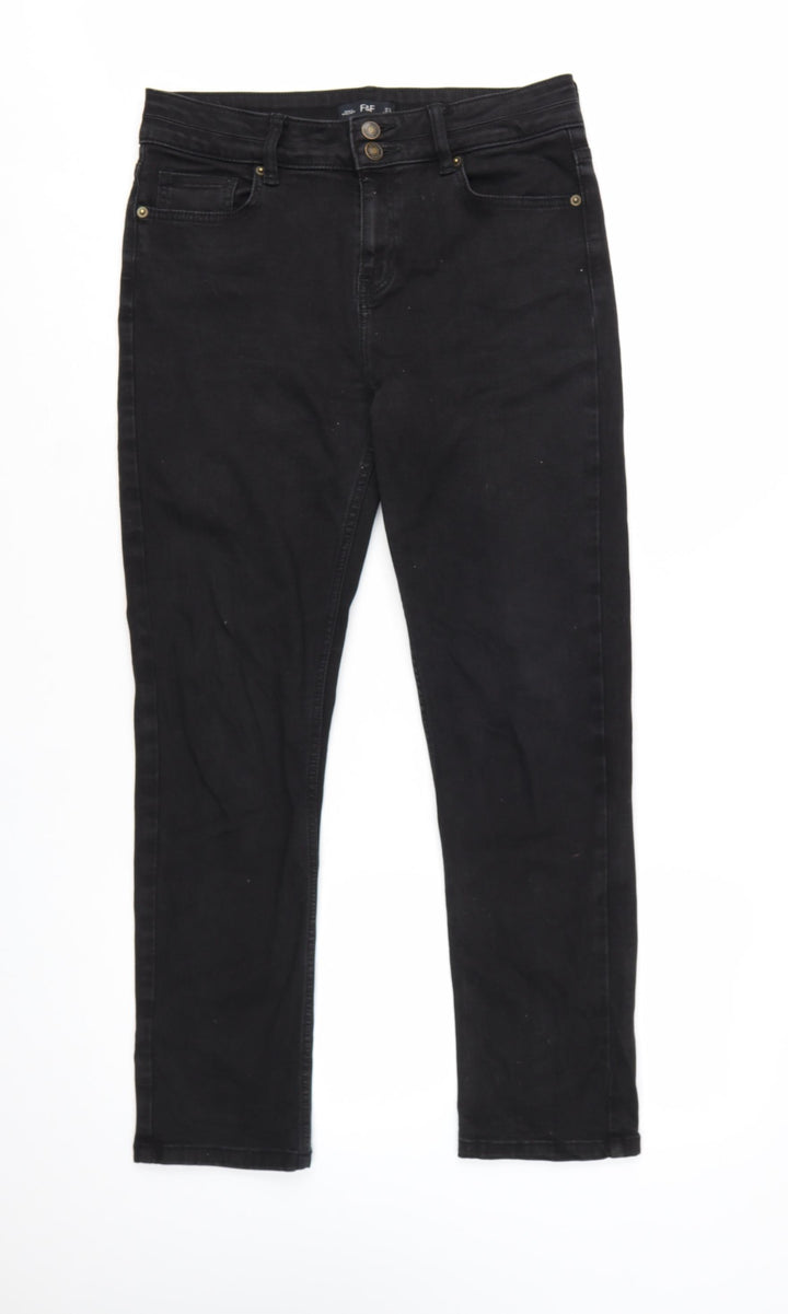 F&F Women Black Skinny Jeans UK 12 Mid Rise Stretch Denim