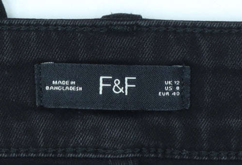 F&F Women Black Skinny Jeans UK 12 Mid Rise Stretch Denim
