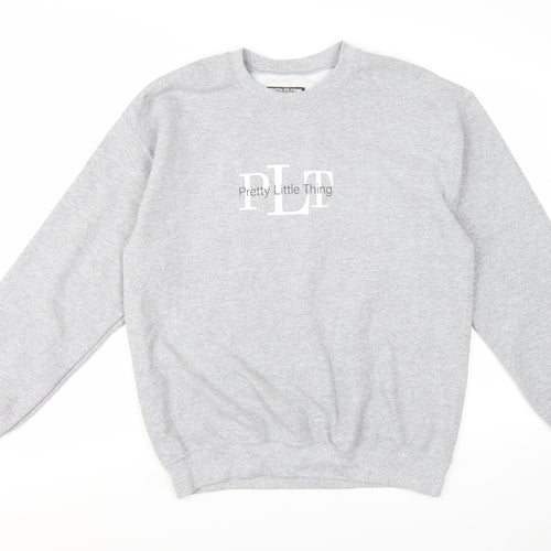 Pretty Little Thing Women Grey Pullover Sweatshirt Size S Logo Print