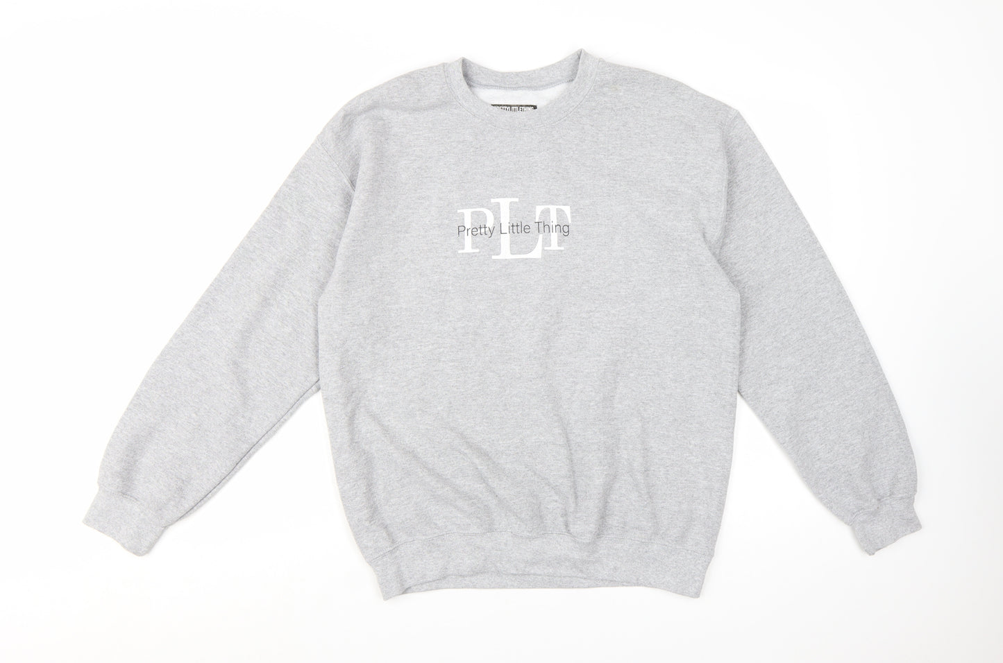 Pretty Little Thing Women Grey Pullover Sweatshirt Size S Logo Print