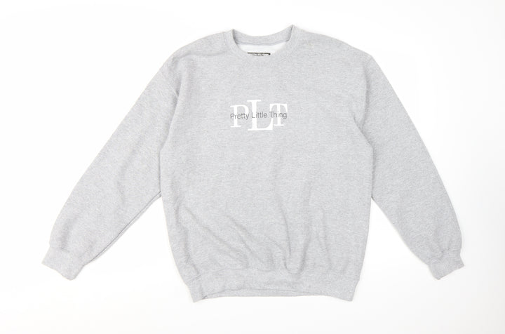 Pretty Little Thing Women Grey Pullover Sweatshirt Size S Logo Print