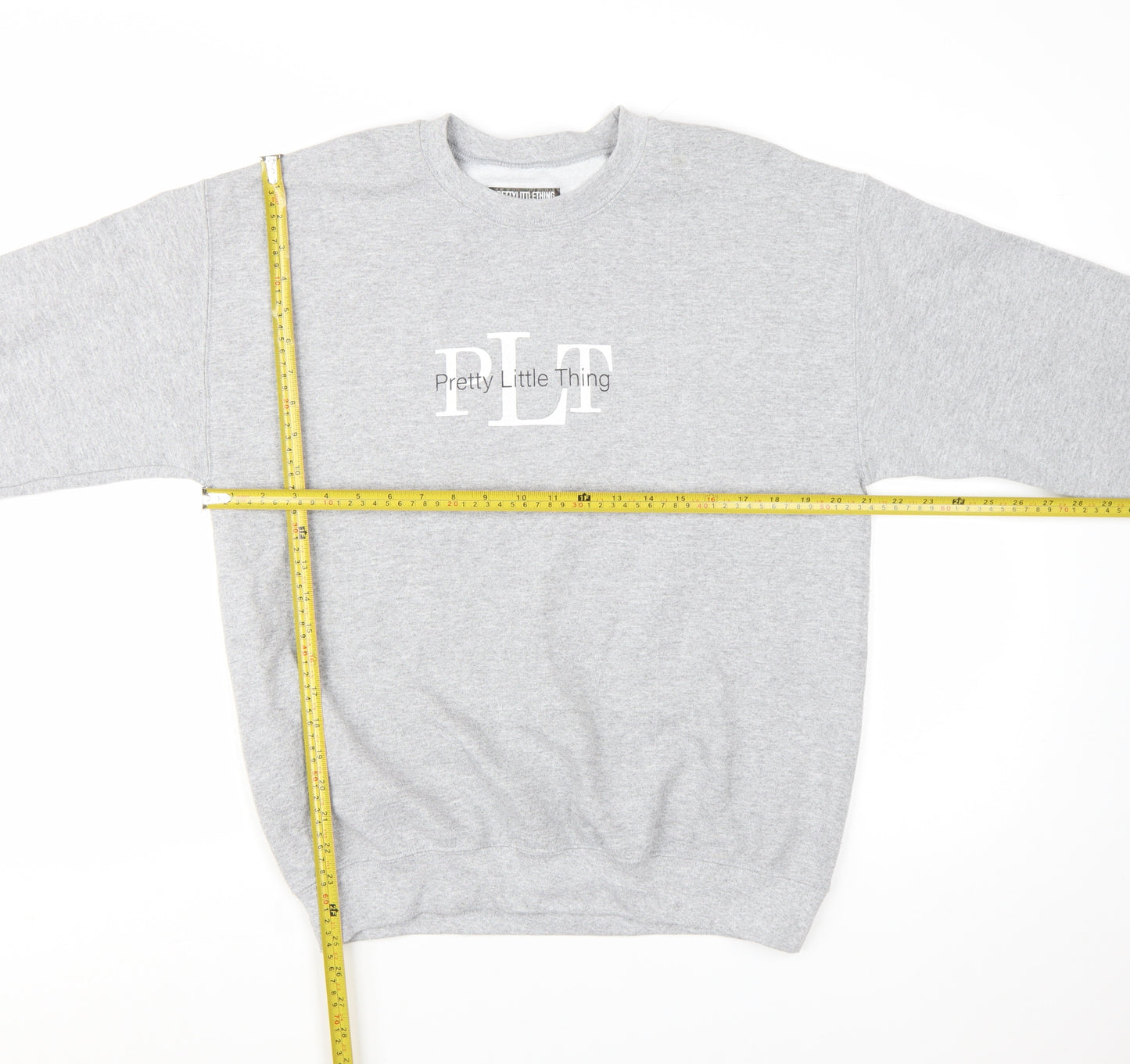 Pretty Little Thing Women Grey Pullover Sweatshirt Size S Logo Print