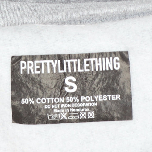 Pretty Little Thing Women Grey Pullover Sweatshirt Size S Logo Print