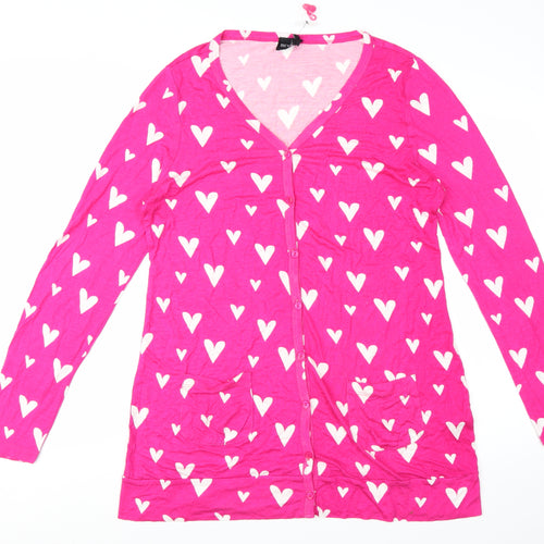 BEYOU Womens Pink Heart Print Long Sleeve Button-Up Tunic Top Size 18
